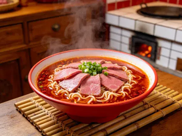 香辣红油牛肉面的美味呈现