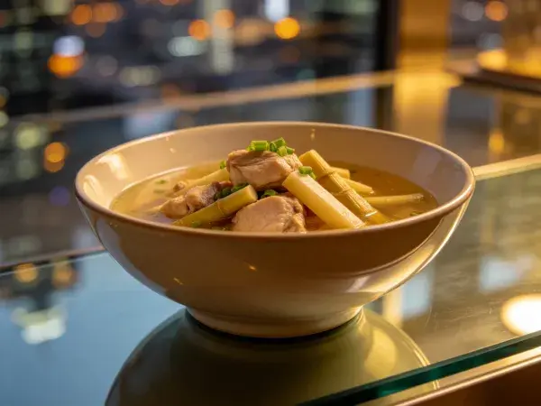 鸡煲笋尖在玻璃台面的呈现