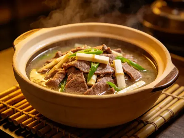 牛肉砂锅煲的美食特写