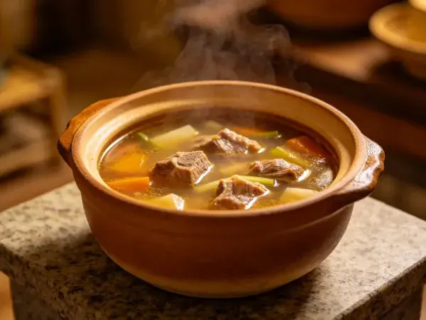 陶制器皿盛放炖牛肉料理