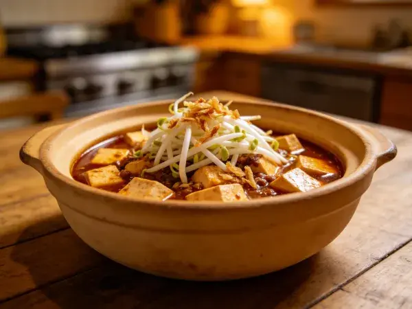 麻婆豆腐在陶碗中呈现