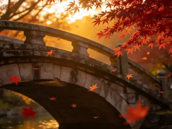 霜叶红于二月花 古石桥秋景
