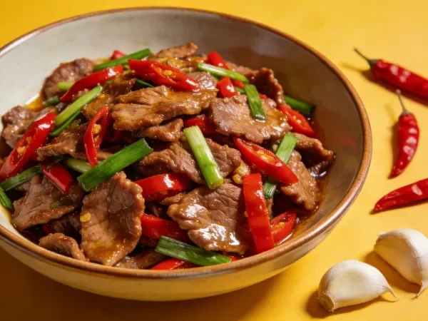 香辣牛肉蒜苗辣椒炒制