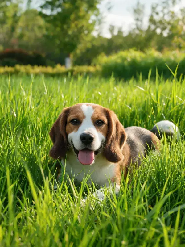 比格犬在草地上的特写展示