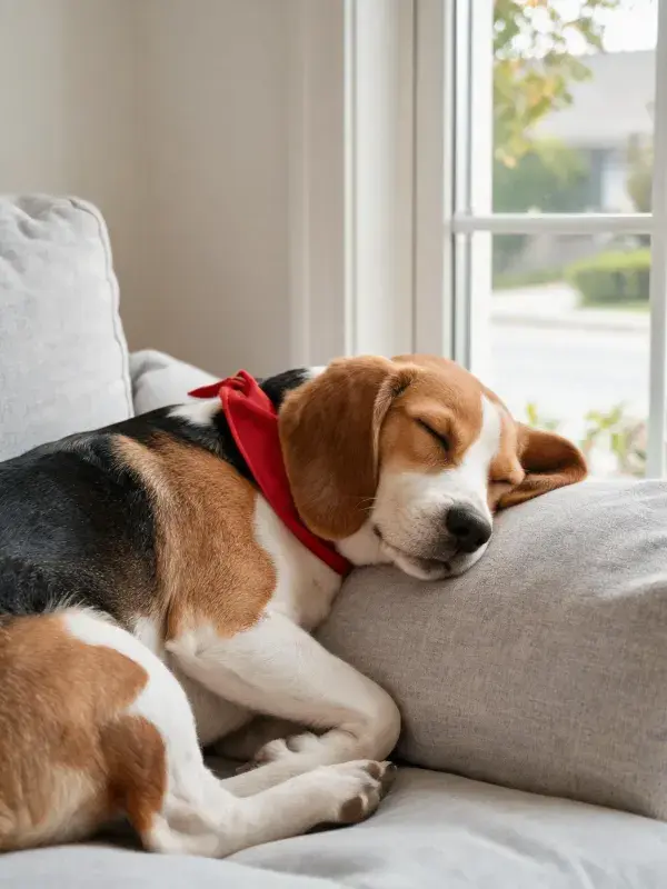 室内窗边休憩的比格犬