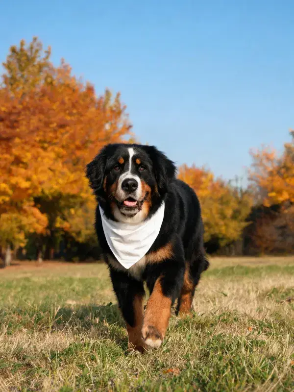 伯恩山犬在草地漫步的场景