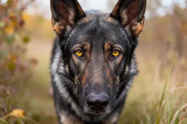 野外环境中的德牧犬特写