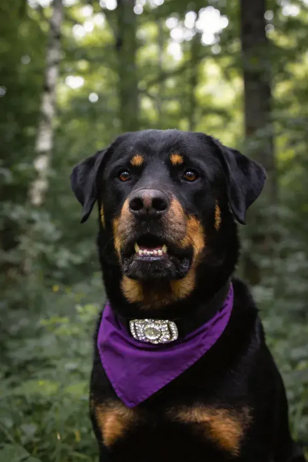 森林环境中罗威纳犬的特写