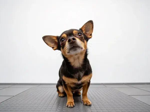 吉娃娃犬在室内地面特写场景