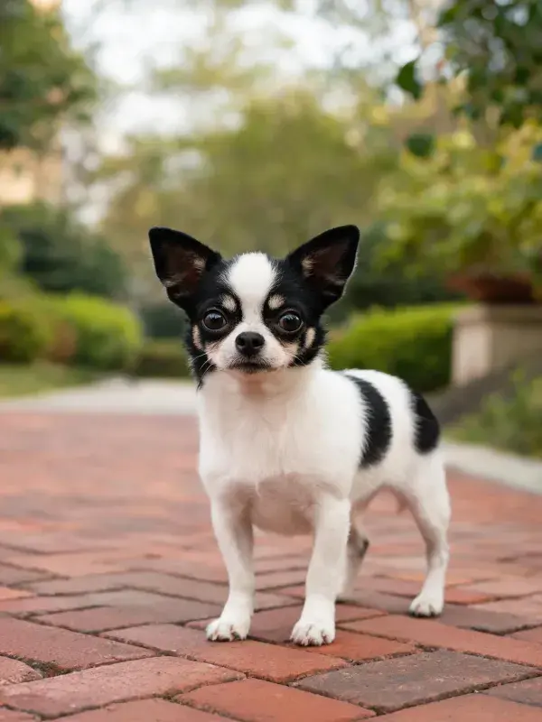 砖石小径上的吉娃娃犬