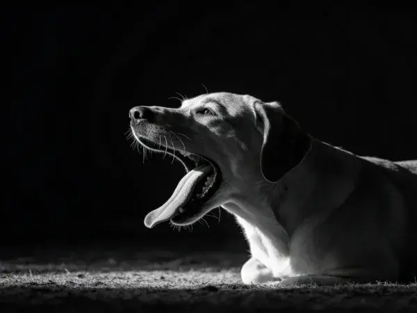 暗光环境中的中型混血犬姿态