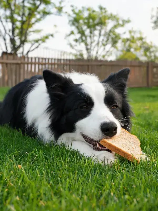 边境牧羊犬草地面包特写场景