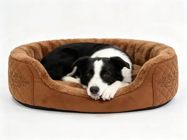 的宠物床上的边境牧羊犬