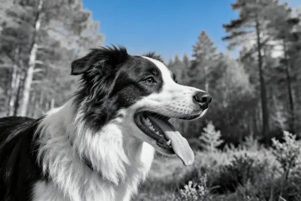 森林环境中黑白边境牧羊犬特写