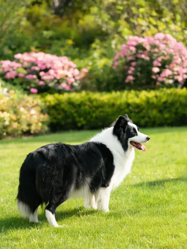 草坪上黑白边境牧羊犬站立场景