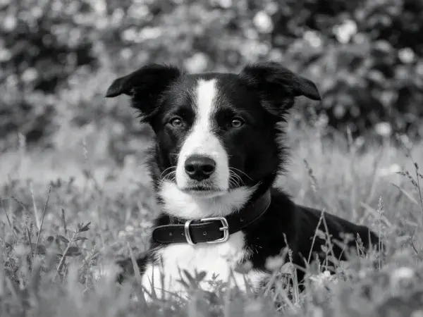 草地里的黑白边境牧羊犬