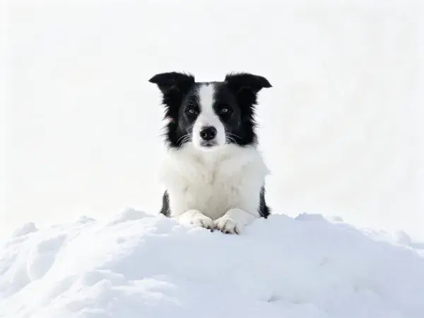 雪地中的黑白边境牧羊犬