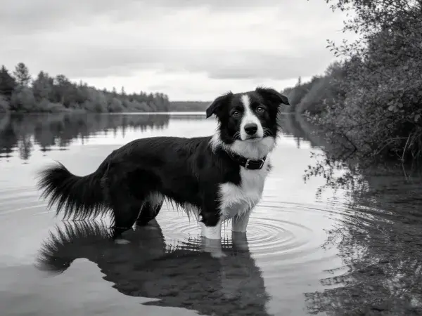 边境牧羊犬伫立水面瞬间