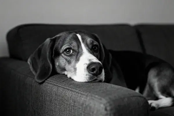 比格犬趴卧沙发扶手处