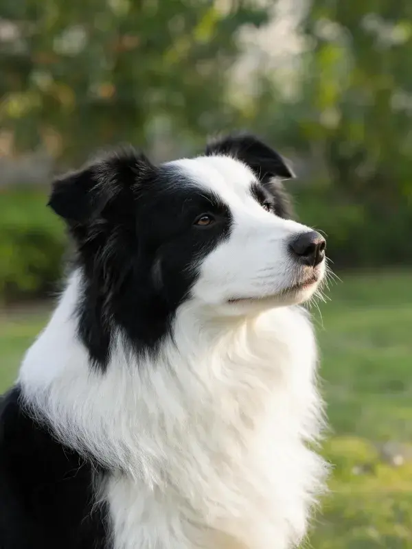草地环境中黑白边境牧羊犬的特写