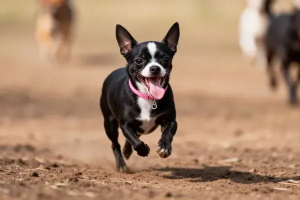 土地场地上奔跑的小型吉娃娃犬