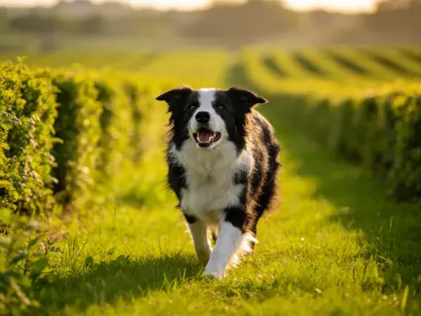 田野中的边境牧羊犬奔跑场景