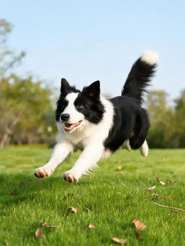 边境牧羊犬奔跑于草地场景捕捉