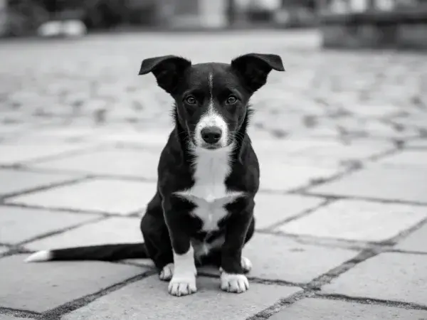 石板地面上的混种边境牧羊犬