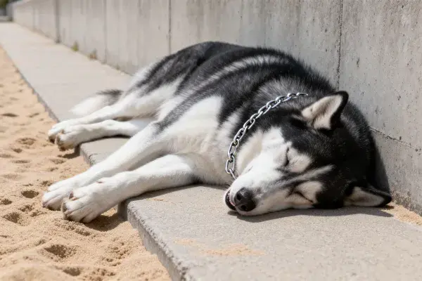 西伯利亚雪橇犬户外休憩特写