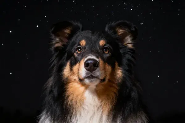 设得兰牧羊犬星空下特写镜头