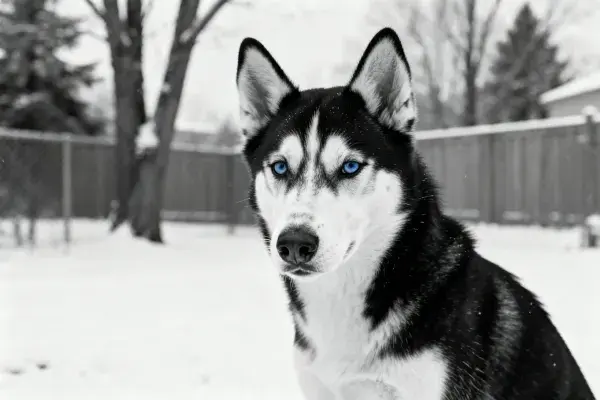 雪地中的西伯利亚雪橇犬特写镜头