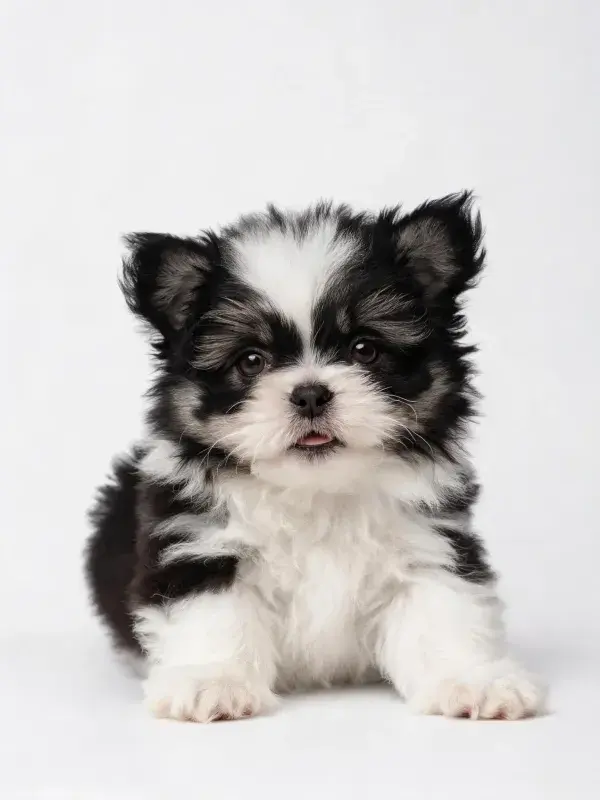 西施幼犬黑白特写场景
