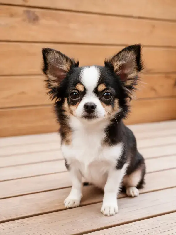 木质平台上的吉娃娃犬特写