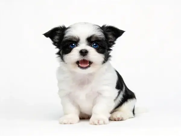 静态拍摄黑白小型混种犬坐姿场景