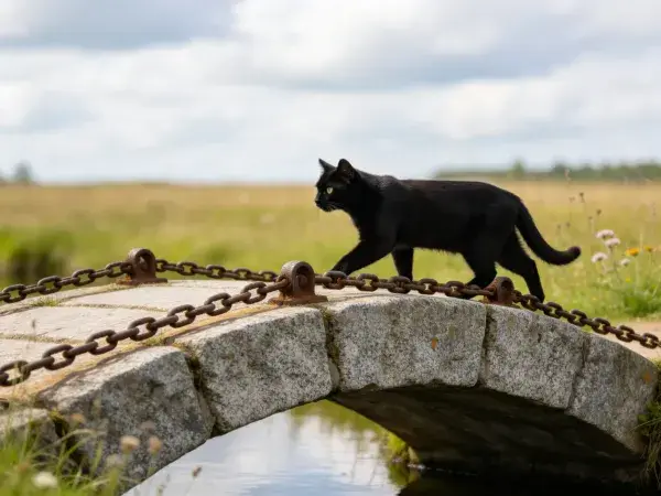 链桥上的黑猫特写镜头