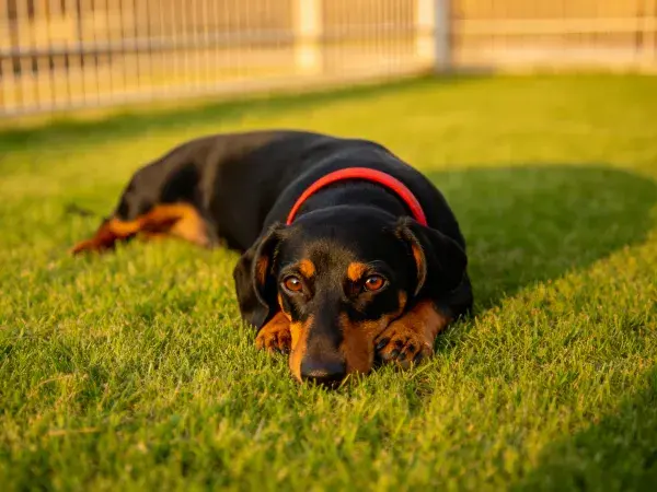 草地上的腊肠犬休息姿态