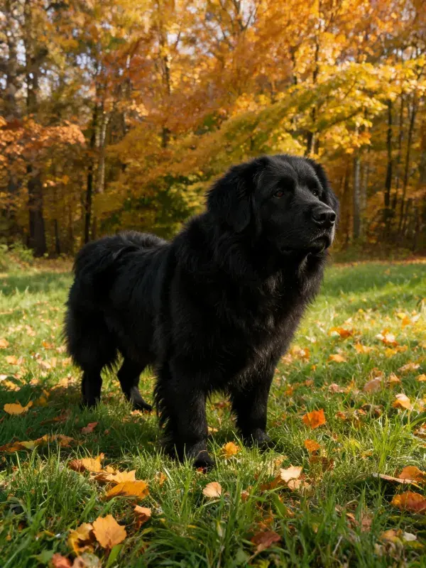 阳光下草地上的纽芬兰犬特写