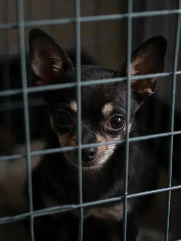 吉娃娃犬在金属栅栏前的特写