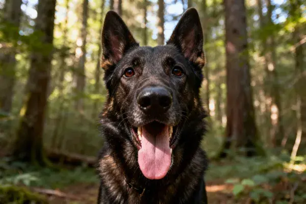 德牧犬在森林中的特写镜头