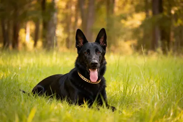 森林边缘草地上的德国牧羊犬