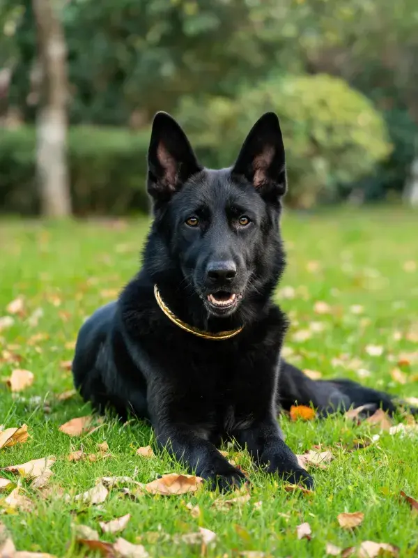 德国牧羊犬草地休憩特写