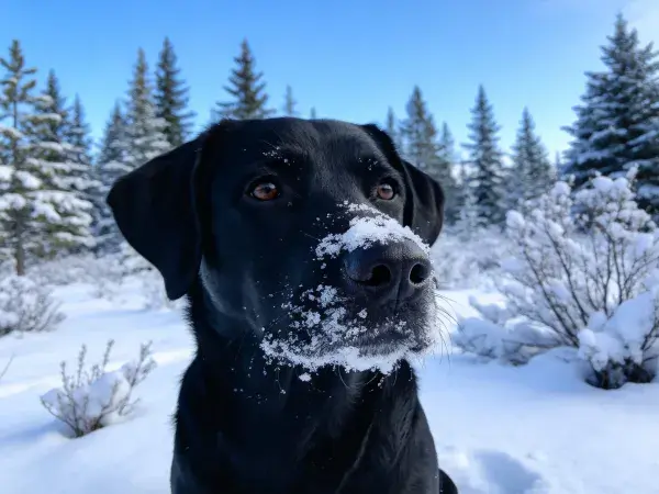 雪地中拉布拉多犬面部特写