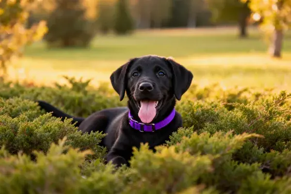 草地灌木丛中的拉布拉多幼犬