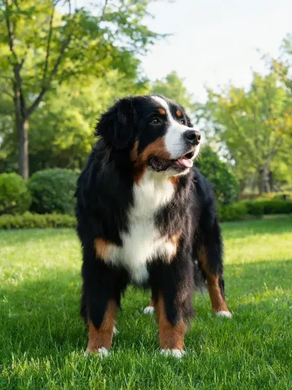 草地上的伯恩山犬特写