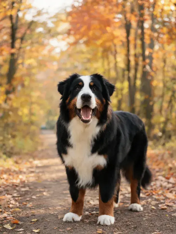 秋日林间伯恩山犬特写