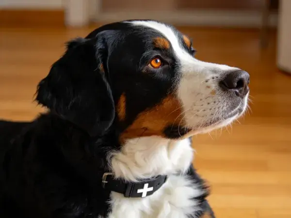 伯恩山犬专注凝视特写镜头