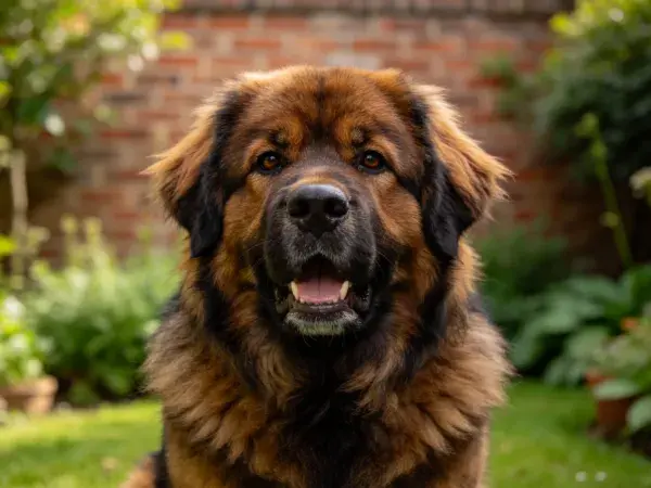 花园中狮恩巴格犬的特写镜头