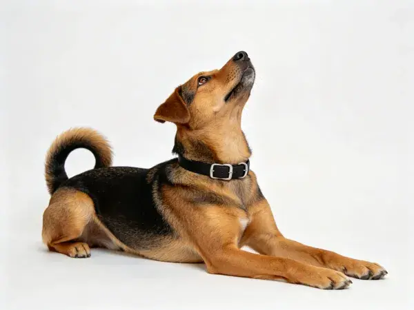 黑棕相间混种犬抬头姿态