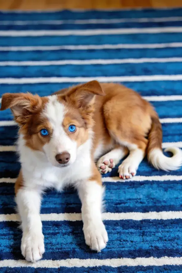 蓝色地毯上的边境牧羊犬