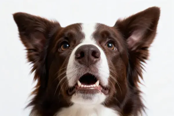 边境牧羊犬张望于纯色背景前